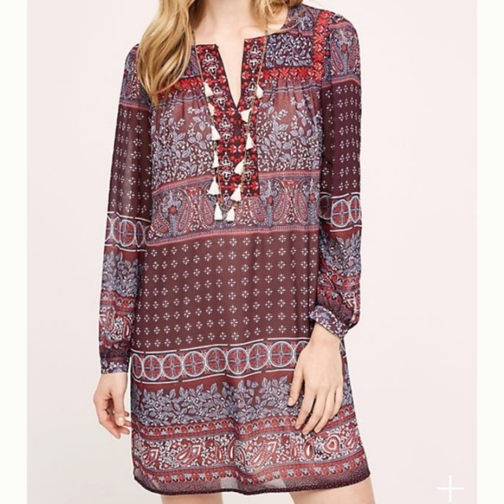 Anthropologie One September Vella Embroidered Mixed Paisley Floral Tunic Dress